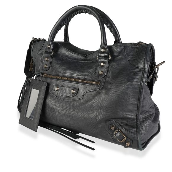 Balenciaga 10 Year Anniversary Black Lizard-Embossed Lambskin Classic City Bag - Picture 2 of 8